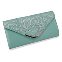 Abendtasche Seidenoptik in mintgrün und Spitzenbesatz Abendtasche Seidenoptik in mintgrün und Spitzenbesatz