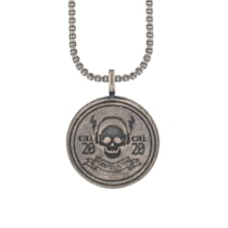 Anhänger mit Kette 925/- Silber matt oxidiert Rock Music Skull Wappen Anhänger mit Kette 925/- Silber matt oxidiert Rock Music Skull Wappen