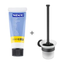 WC-Garnitur Mod. Bosio inkl. Kleber, Schwarz matt, Befestigen ohne bohren - Power-Loc® WC-Garnitur Mod. Bosio inkl. Kleber, Schwarz matt, Befestigen ohne bohren - Power-Loc®